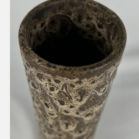 Pigeon Forge Pottery Dark Lava Cylinder Vase Signed Textured Slim 8" Tall - Picture 4 of 5